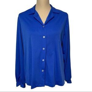 Vintage Blair Women Top Shirt Navy Blue Medium Button Down